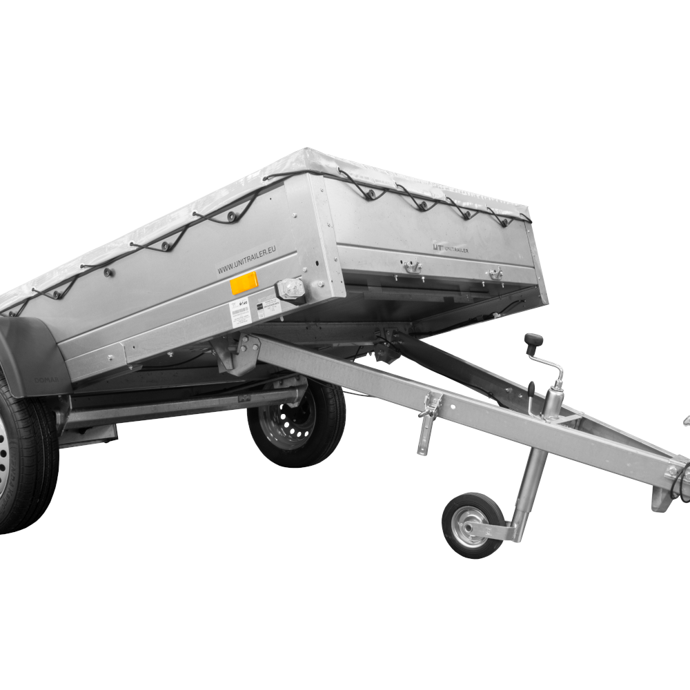 Gartenanhänger 264 Kipp mit anhängendem Rad, H-0 Fahrgestell und grauer Plane