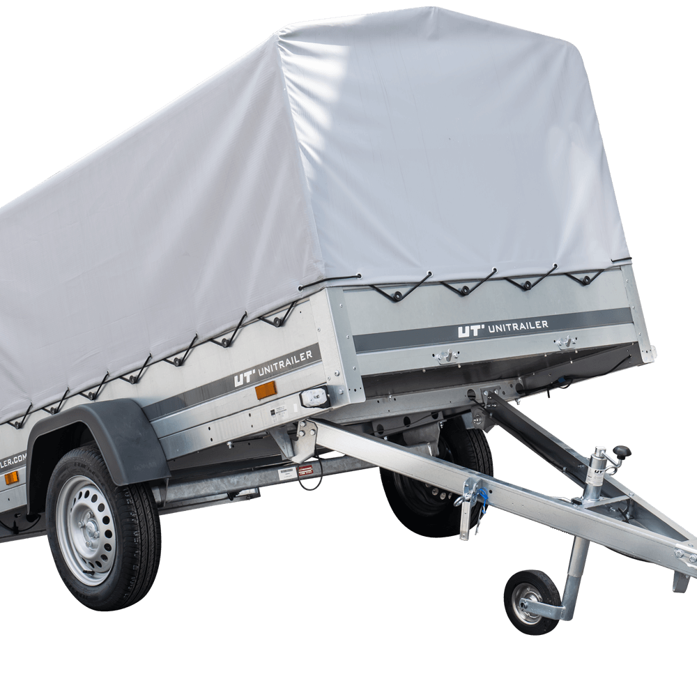 Anhänger mit Hochplane, Spriegel und Jockeyrad 230×125 garden trailer 230 kipp